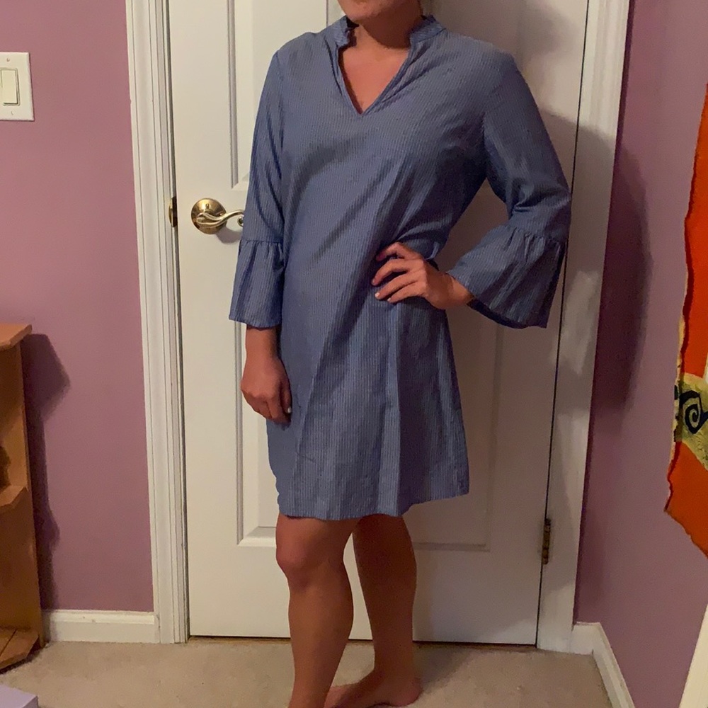 Express- medium white and blue pinstripe dress